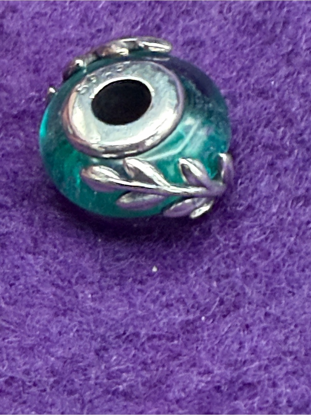 Sterling Leaf Murano Glass Charm Bead Fits Pandora - Women's Jewelry